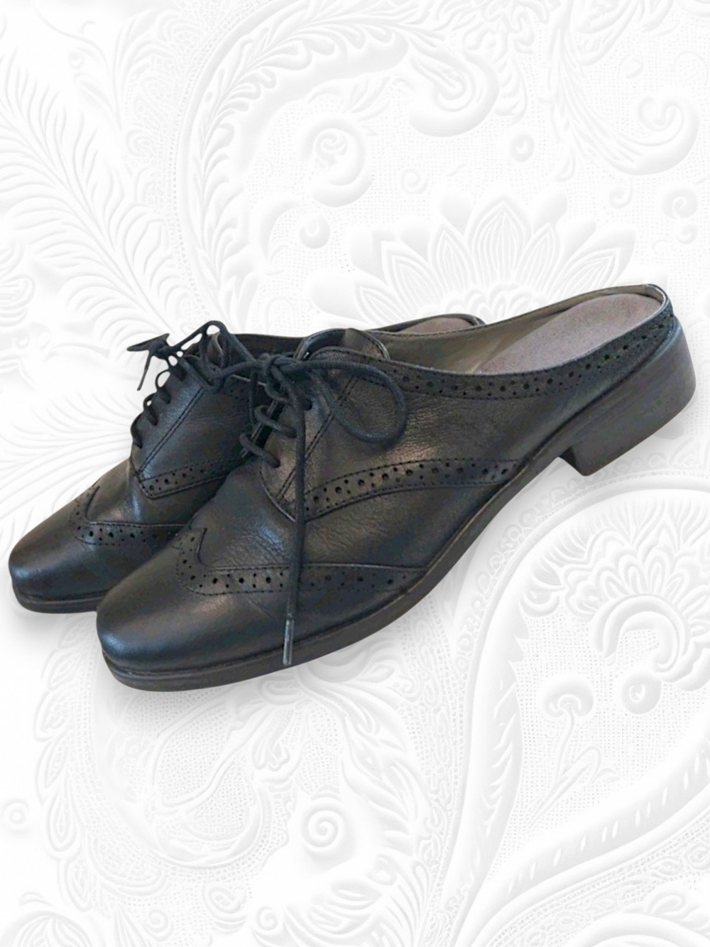 AEROSOLES Black Lace-Up Oxford Wingtip Mule Slide-on Comfort flats Ladies sz 9